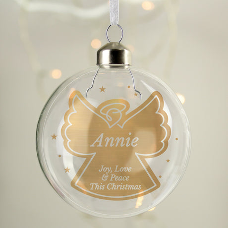 Personalised Gold Angel Glass Bauble - Christmas Baubles at Gift Moments