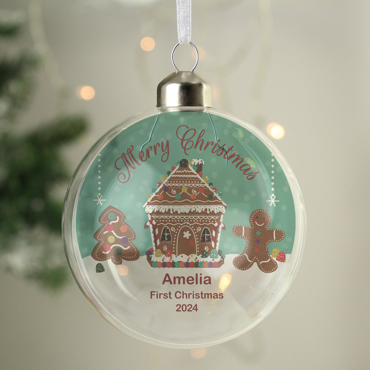 Personalised Gingerbread House Christmas Glass Bauble - Christmas Baubles at Gift Moments