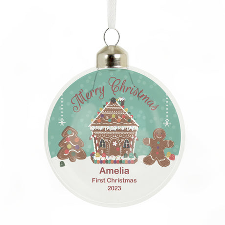 Personalised Gingerbread House Christmas Glass Bauble - Christmas Baubles at Gift Moments