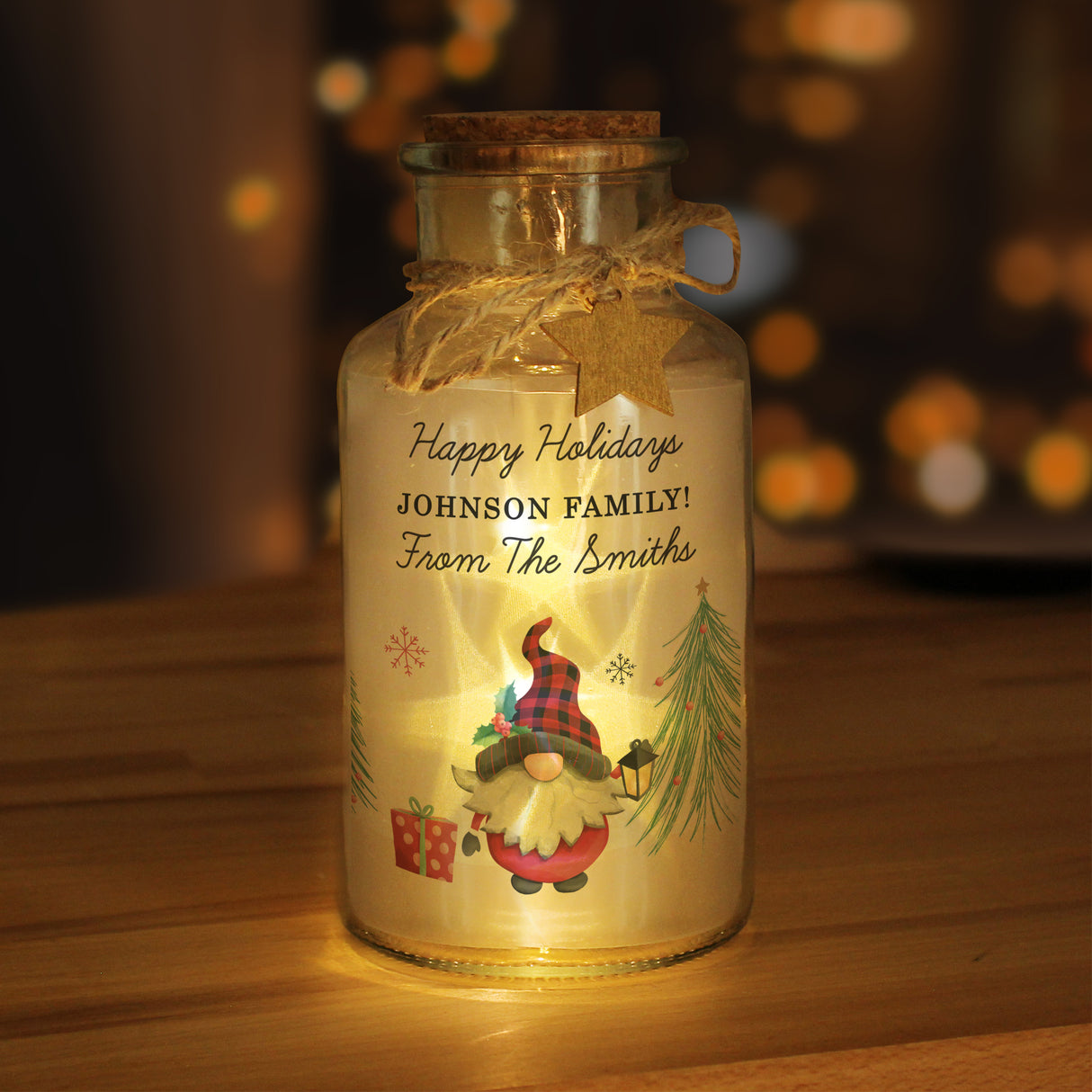 Personalised Gonk Christmas Scene LED Glass Jar - LED Lighting at Gift Moments