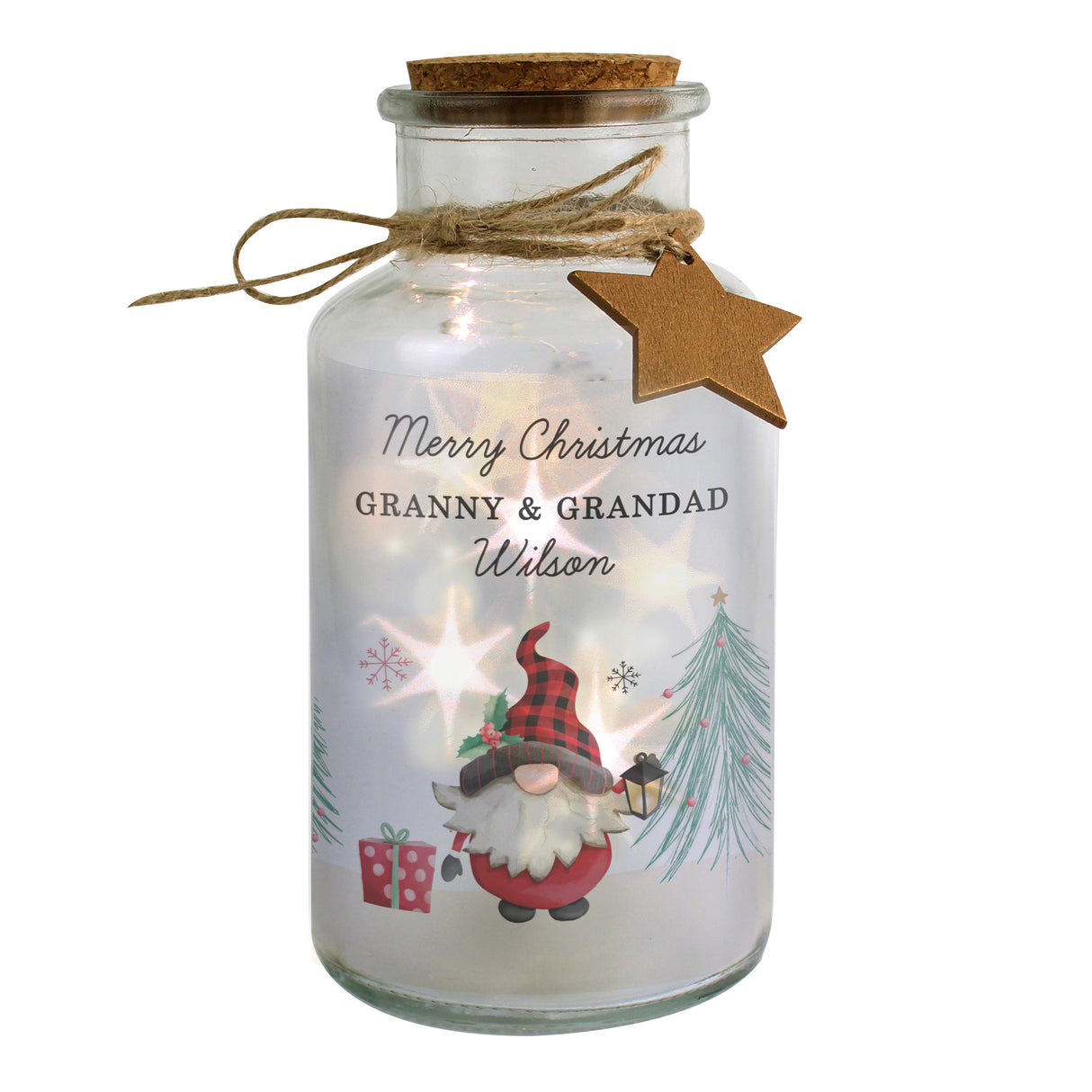 Personalised Gonk Christmas Scene LED Glass Jar - LED Lighting at Gift Moments