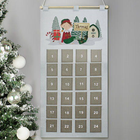 Personalised Elf Advent Calendar In Silver Grey - Advent Calendars at Gift Moments