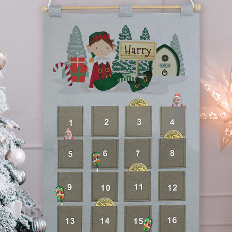 Personalised Elf Advent Calendar In Silver Grey - Advent Calendars at Gift Moments