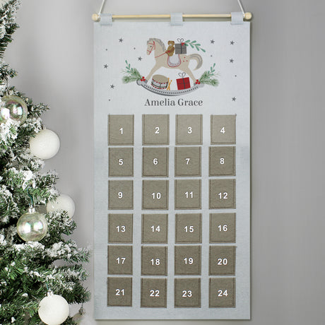 Personalised Rocking Horse Advent Calendar In Silver Grey - Advent Calendars at Gift Moments