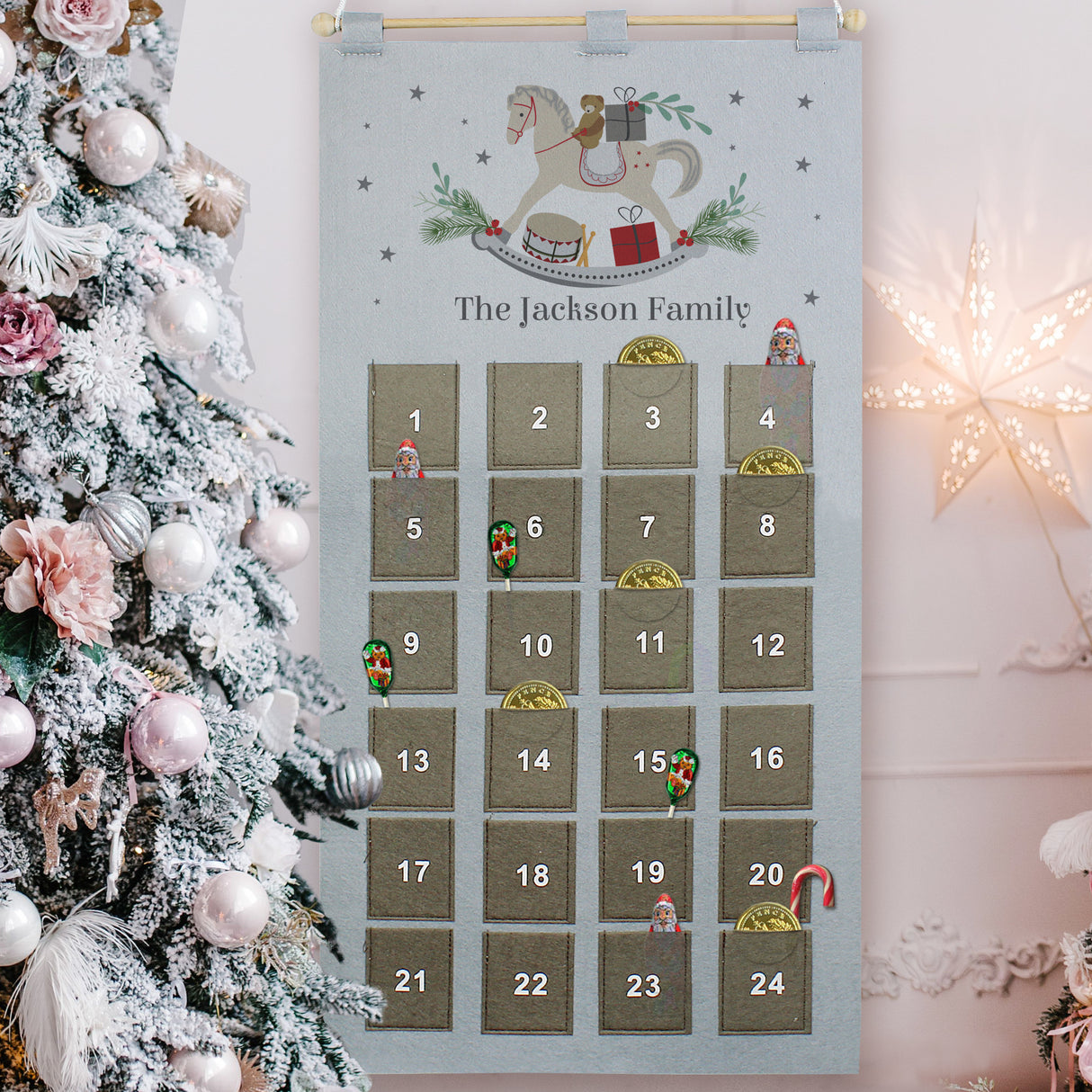 Personalised Rocking Horse Advent Calendar in Silver Grey - Advent Calendars at Gift Moments