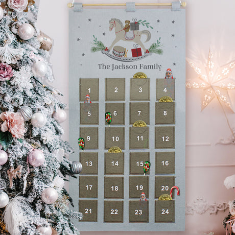 Personalised Rocking Horse Advent Calendar In Silver Grey - Advent Calendars at Gift Moments