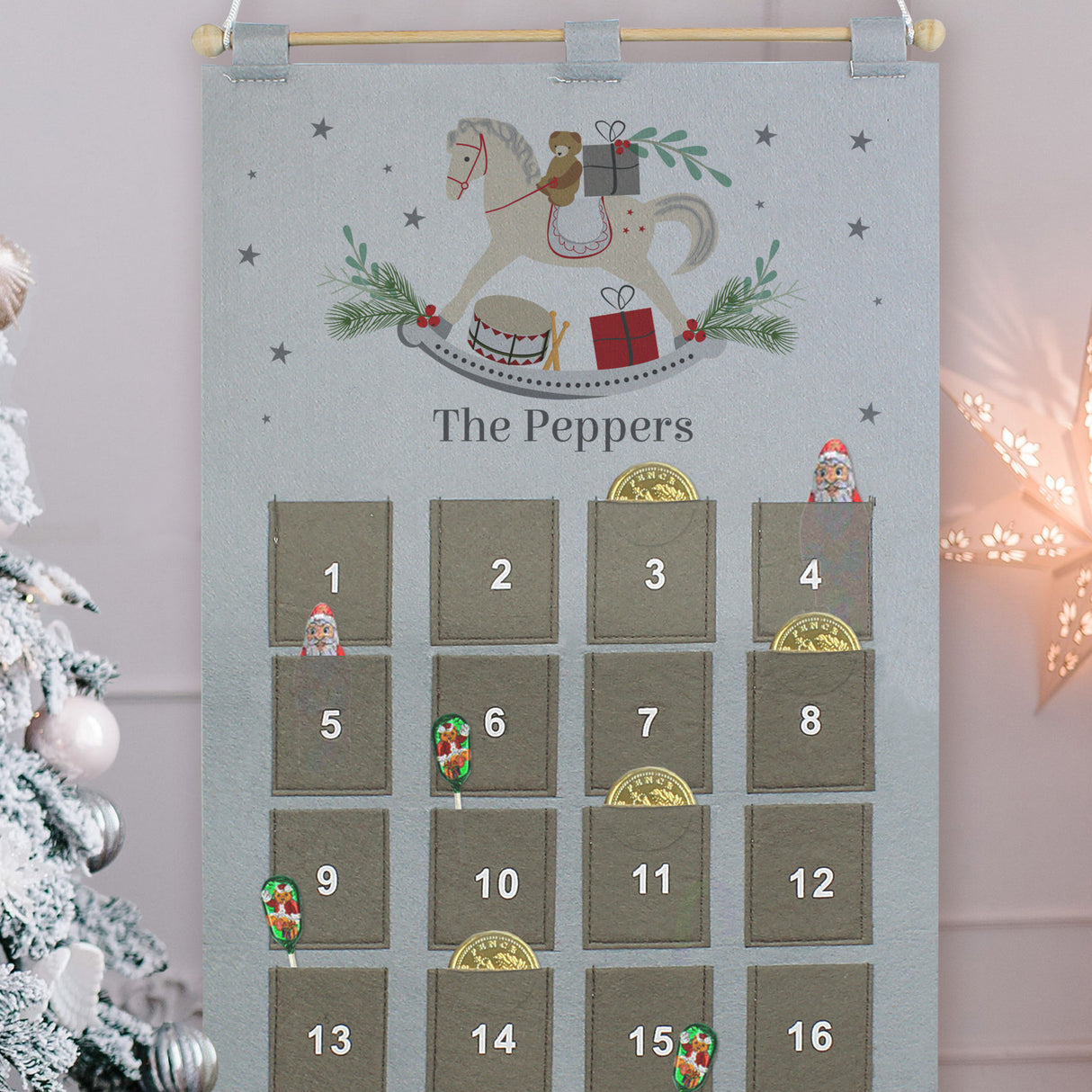 Personalised Rocking Horse Advent Calendar in Silver Grey - Advent Calendars at Gift Moments