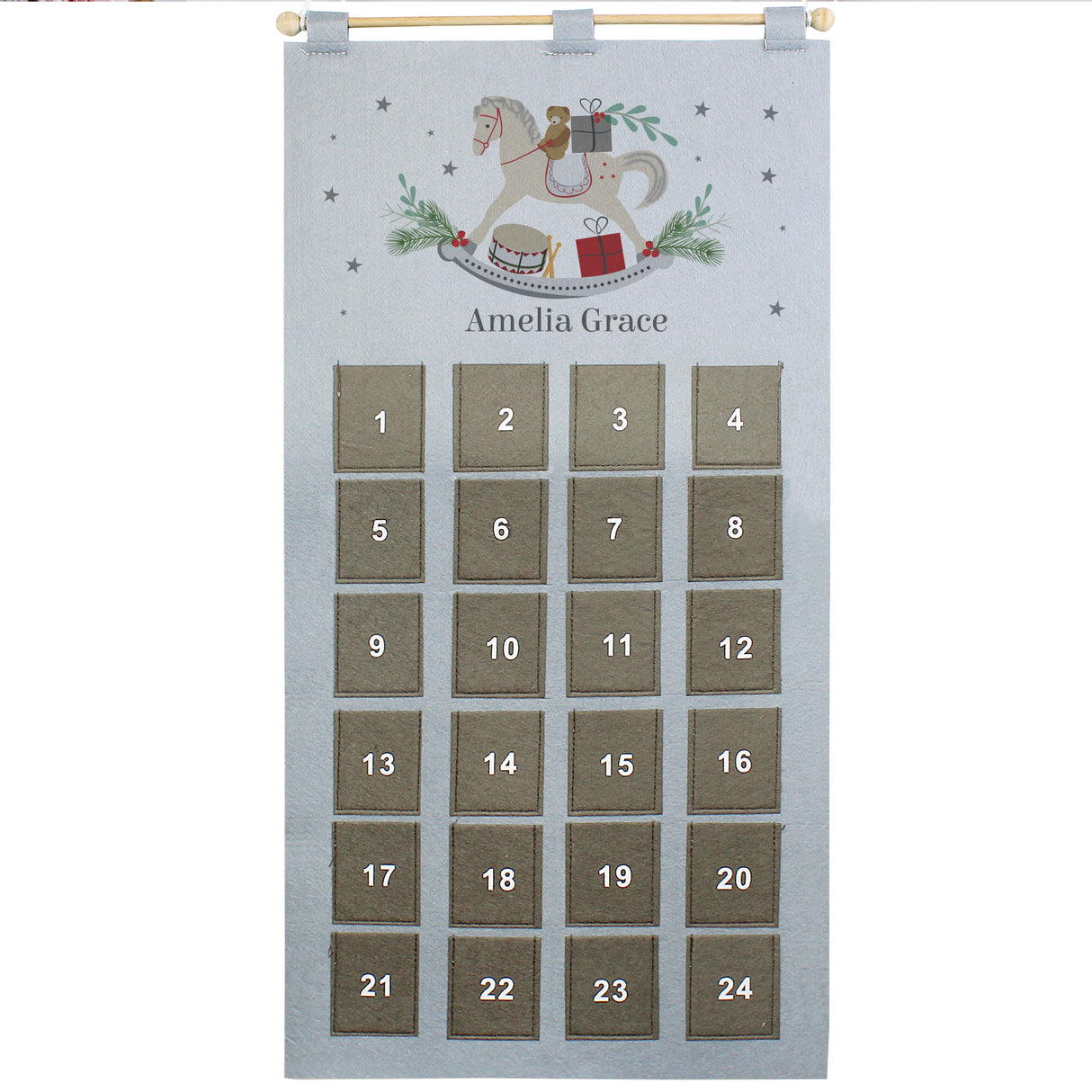 Personalised Rocking Horse Advent Calendar in Silver Grey - Advent Calendars at Gift Moments