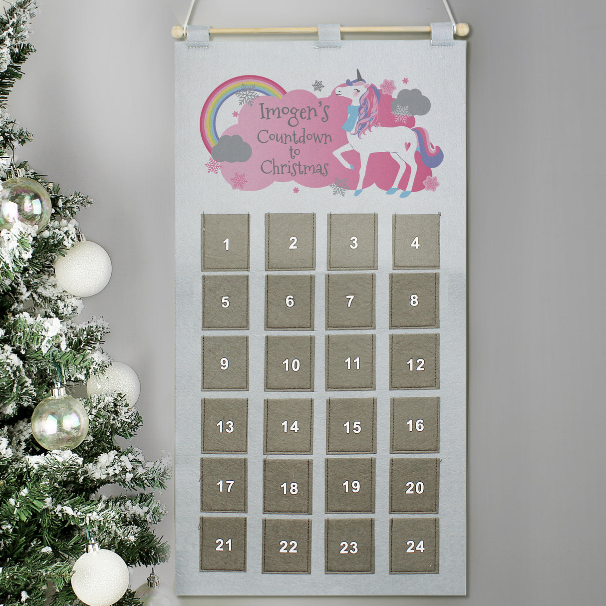 Personalised Christmas Unicorn Advent Calendar in Silver Grey - Advent Calendars at Gift Moments