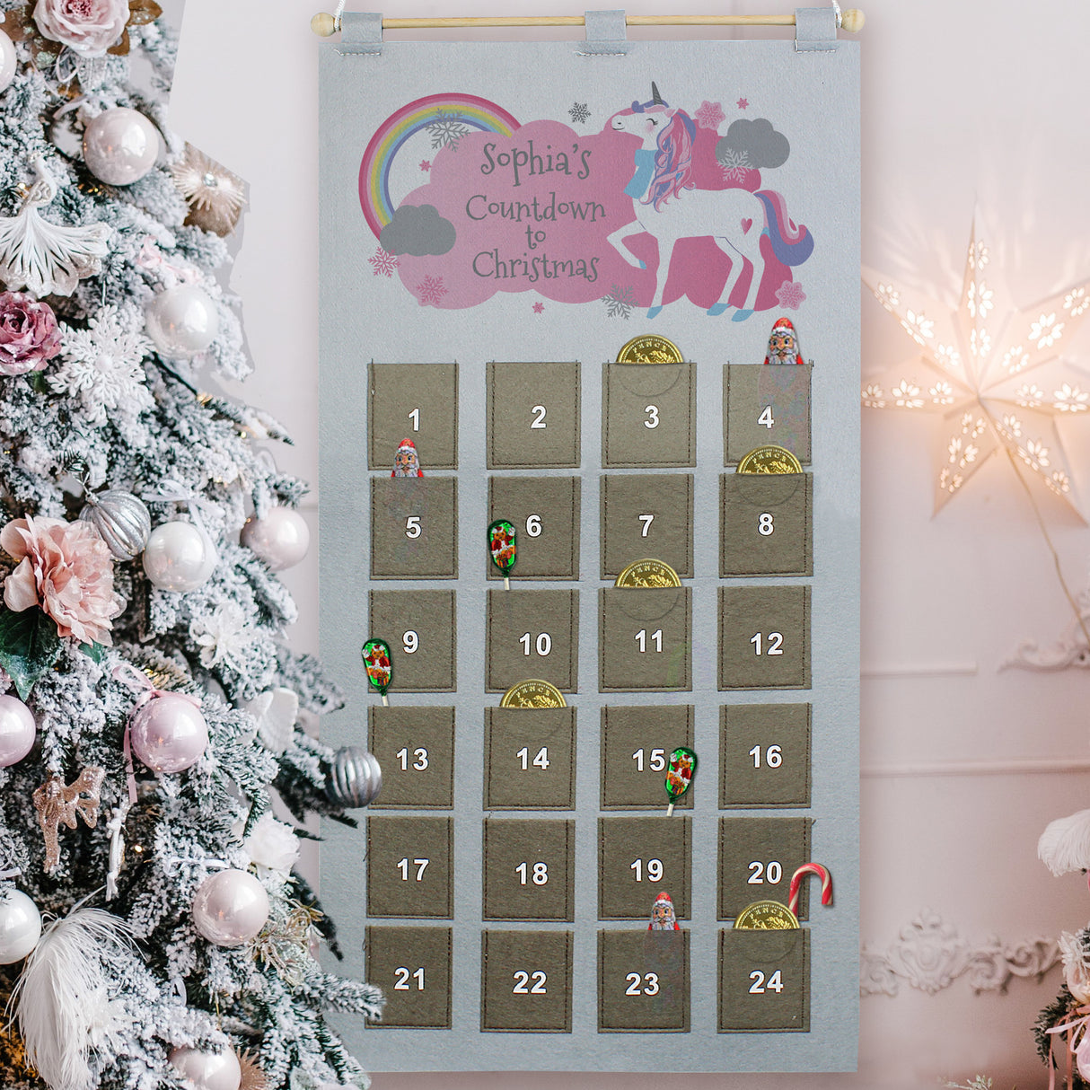 Personalised Christmas Unicorn Advent Calendar in Silver Grey - Advent Calendars at Gift Moments