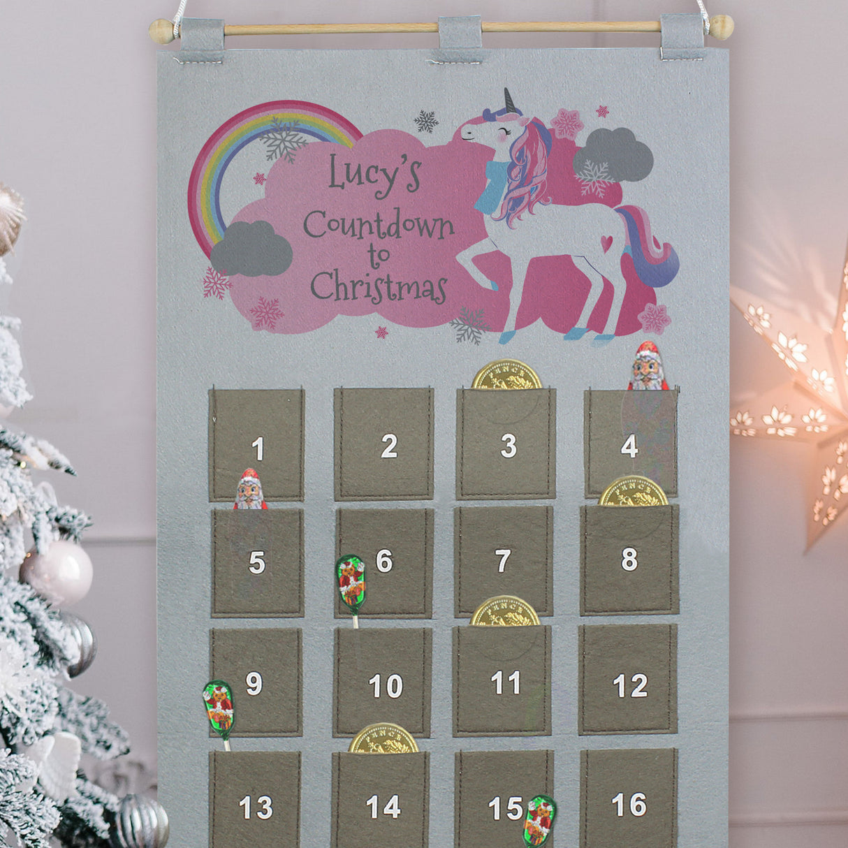 Personalised Christmas Unicorn Advent Calendar in Silver Grey - Advent Calendars at Gift Moments