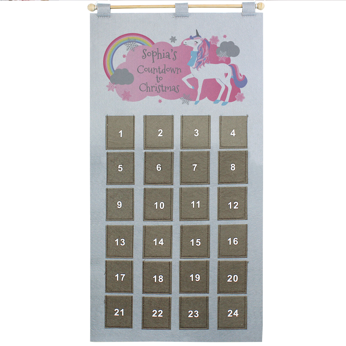 Personalised Christmas Unicorn Advent Calendar in Silver Grey - Advent Calendars at Gift Moments