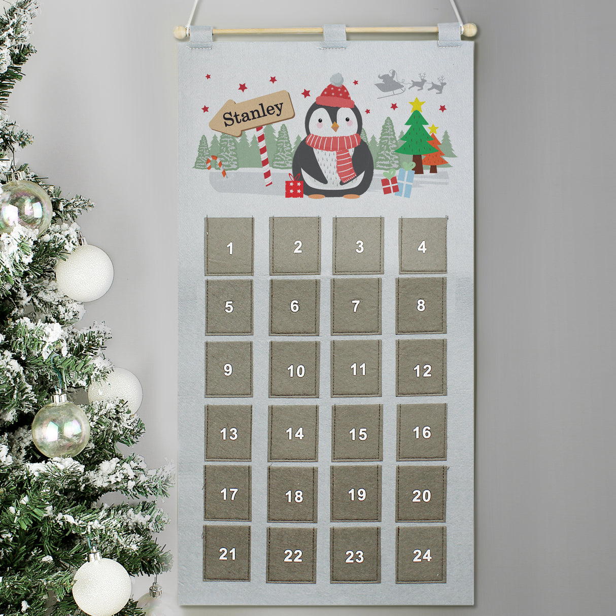 Personalised Christmas Penguin Advent Calendar in Silver Grey - Advent Calendars at Gift Moments