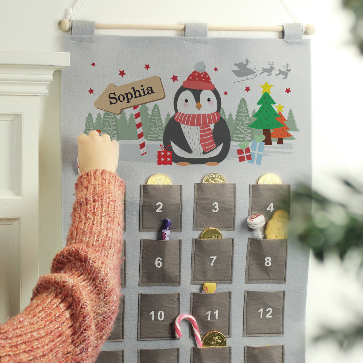 Personalised Christmas Penguin Advent Calendar in Silver Grey - Advent Calendars at Gift Moments