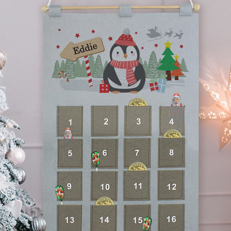 Personalised Christmas Penguin Advent Calendar In Silver Grey - Advent Calendars at Gift Moments