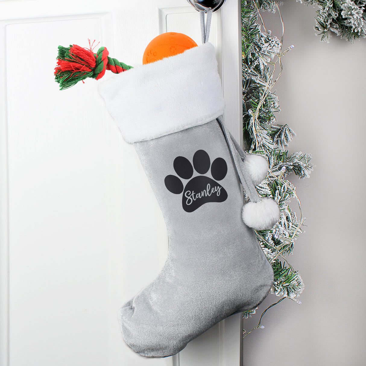 Personalised Silver Grey Paw Print Stocking: 4 - Christmas Stockings By Gift Moments