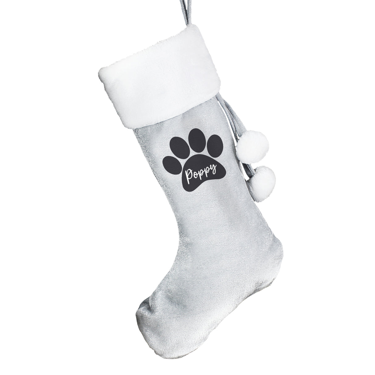 Personalised Silver Grey Paw Print Stocking: 2 - Christmas Stockings By Gift Moments