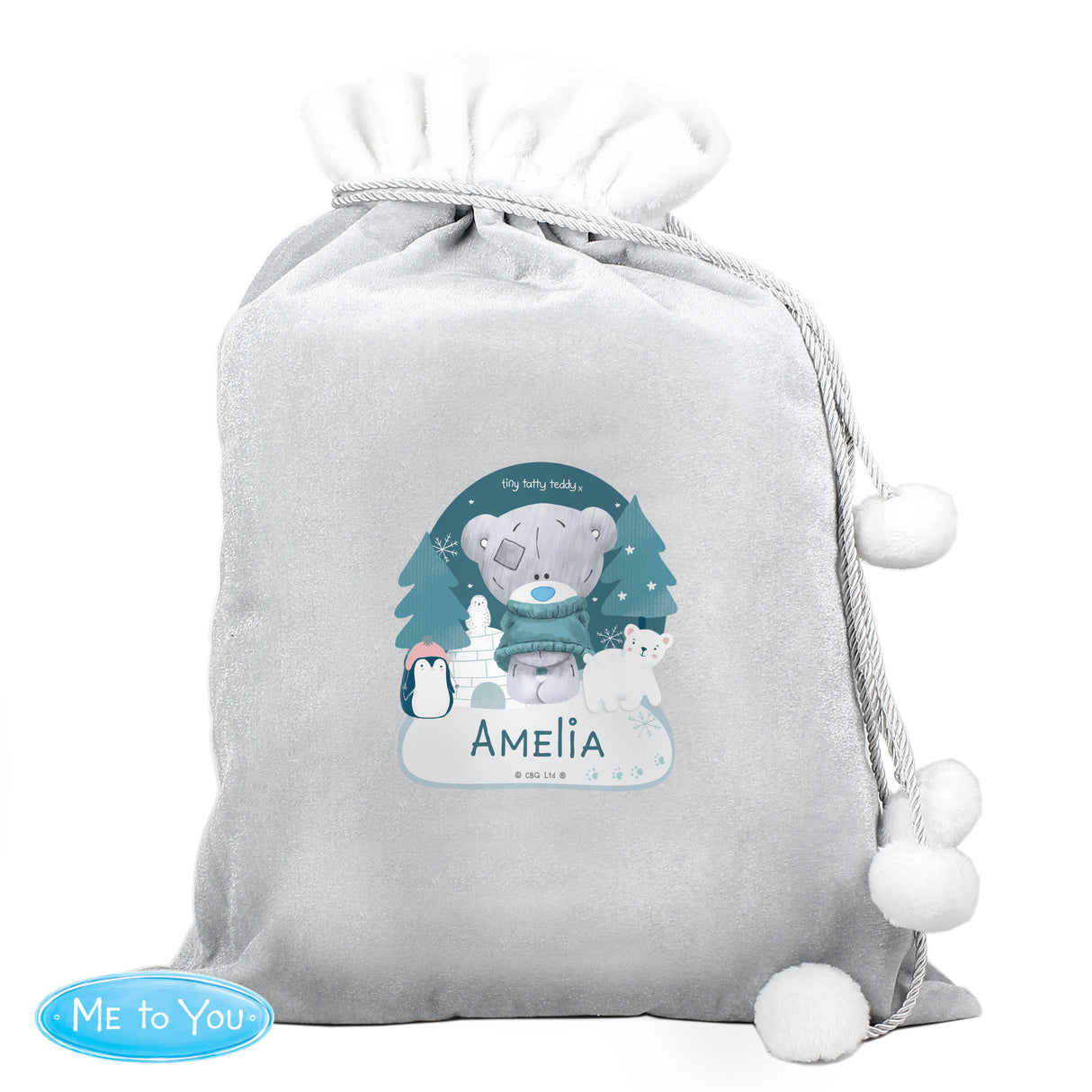 Personalised Winter Explorer Tiny Tatty Teddy Pom Pom Sack - Christmas Sacks at Gift Moments