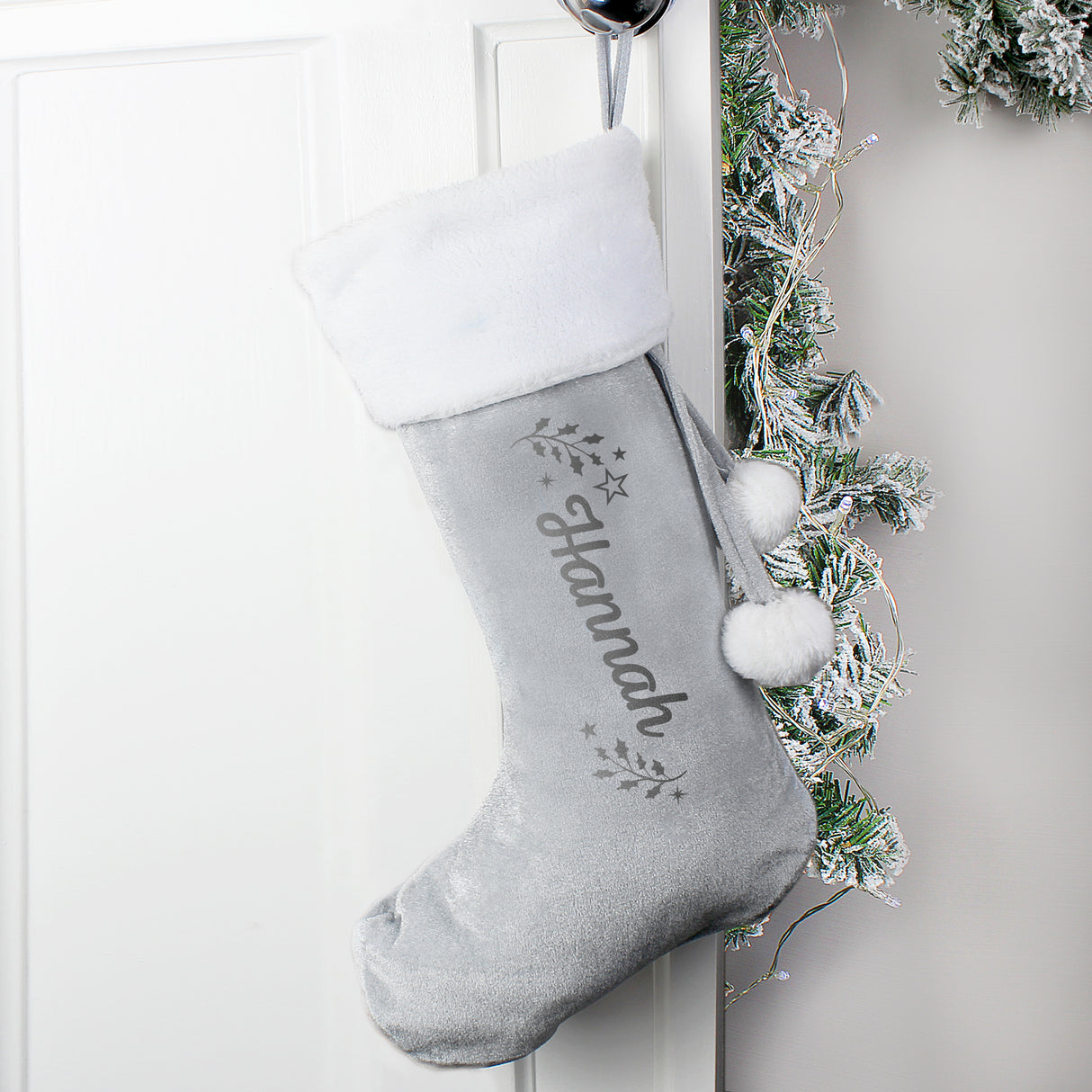 Personalised Holly Grey Christmas Stocking - Christmas Stockings at Gift Moments