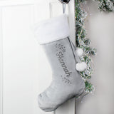 Personalised Holly Grey Christmas Stocking - Christmas Stockings at Gift Moments