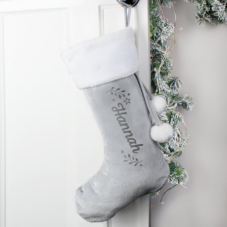 Personalised Holly Grey Christmas Stocking - Christmas Stockings at Gift Moments