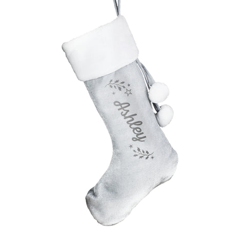 Personalised Holly Grey Christmas Stocking - Christmas Stockings at Gift Moments