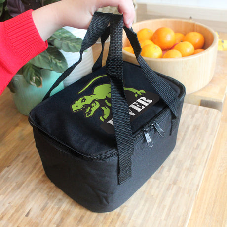 Personalised Dinosaur Black Lunch Bag - Lunch Boxes & Bags at Gift Moments