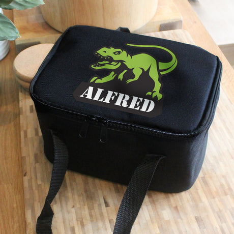 Personalised Dinosaur Black Lunch Bag - Lunch Boxes & Bags at Gift Moments