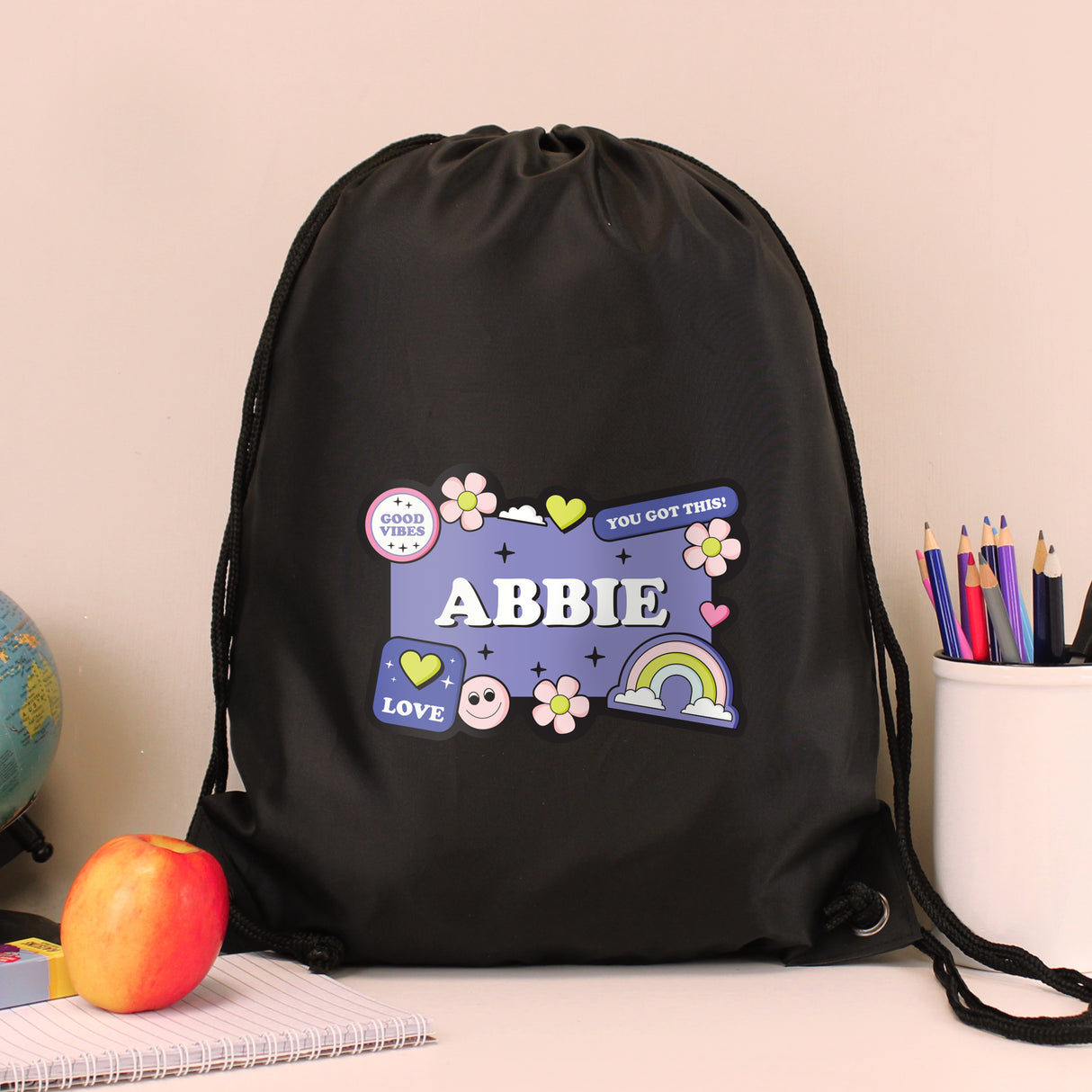 Personalised Good Vibes Black Kit Bag Default Title - Kids Bags at Gift Moments