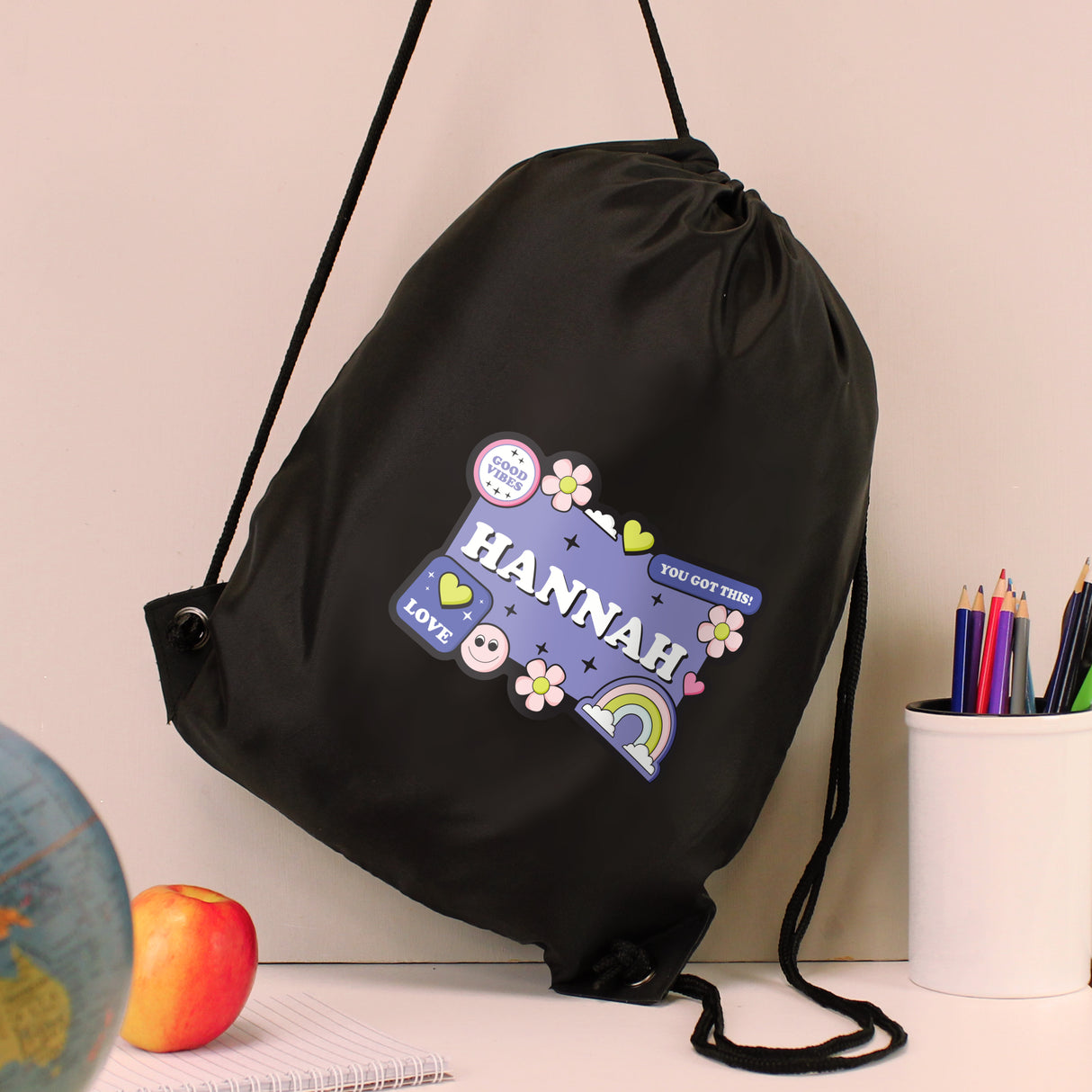 Personalised Good Vibes Black Kit Bag - Kids Bags at Gift Moments