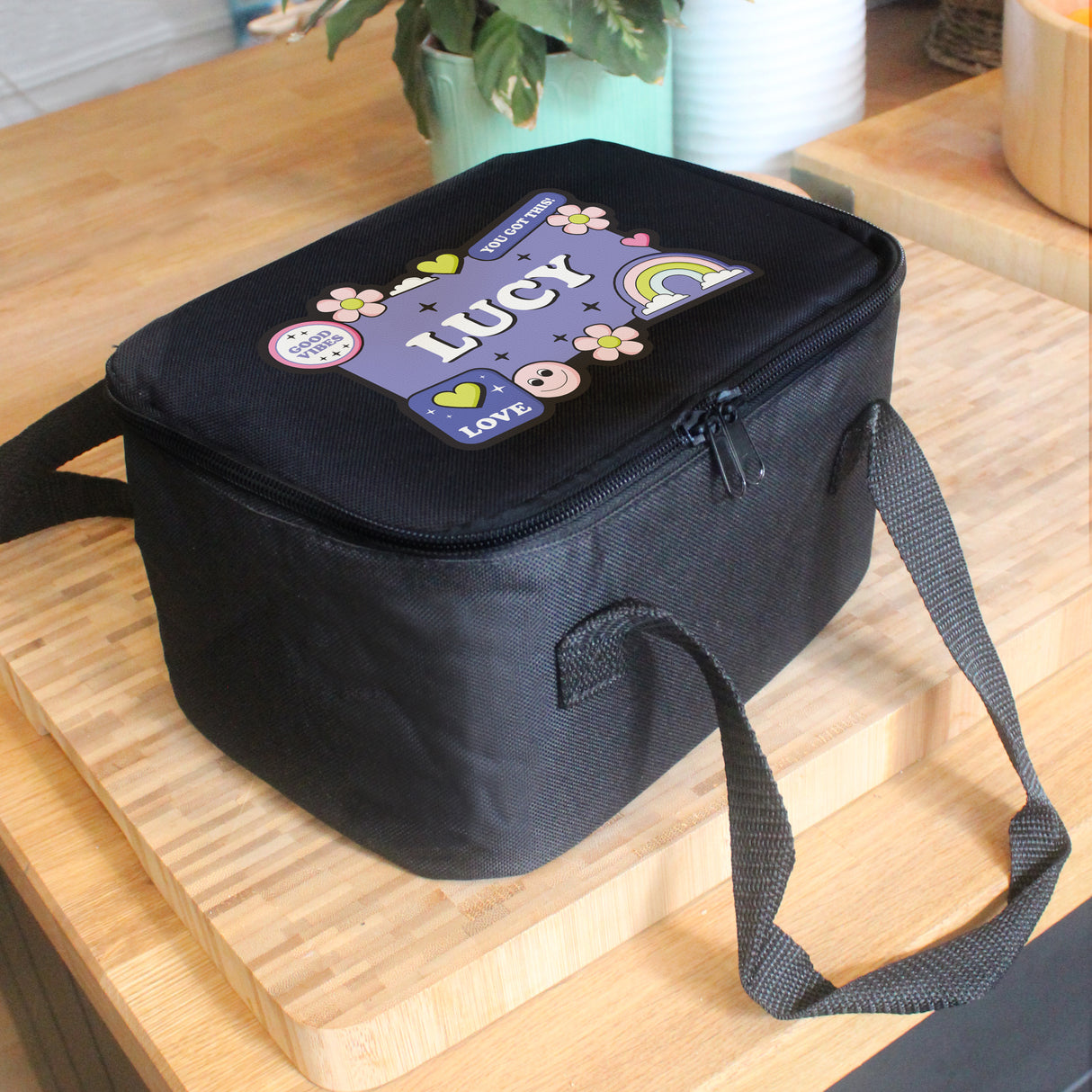 Personalised Good Vibes Black Lunch Bag - Lunch Boxes & Bags at Gift Moments