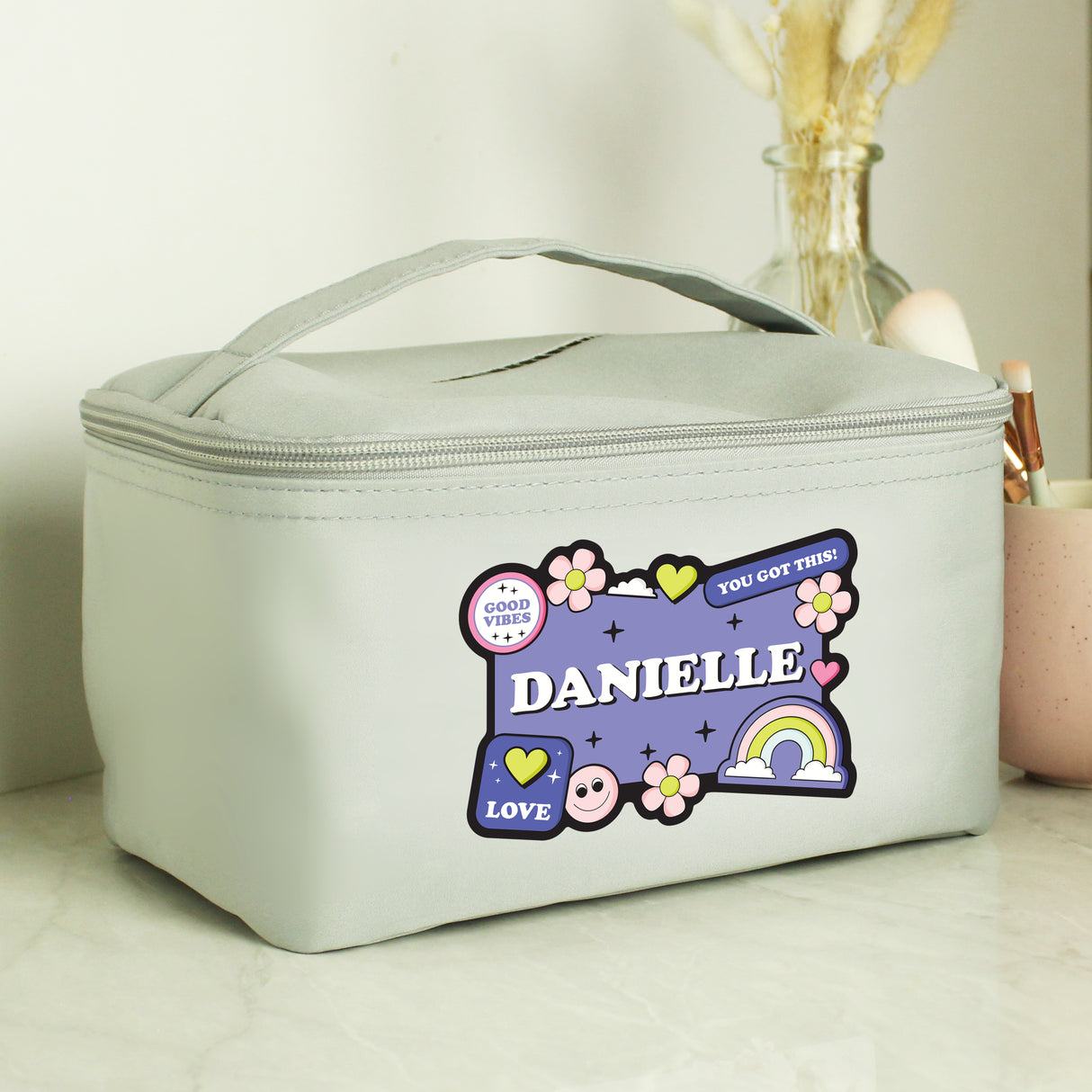 Personalised Good Vibes Grey Toiletry Bag - Toiletry & Makeup Bags at Gift Moments