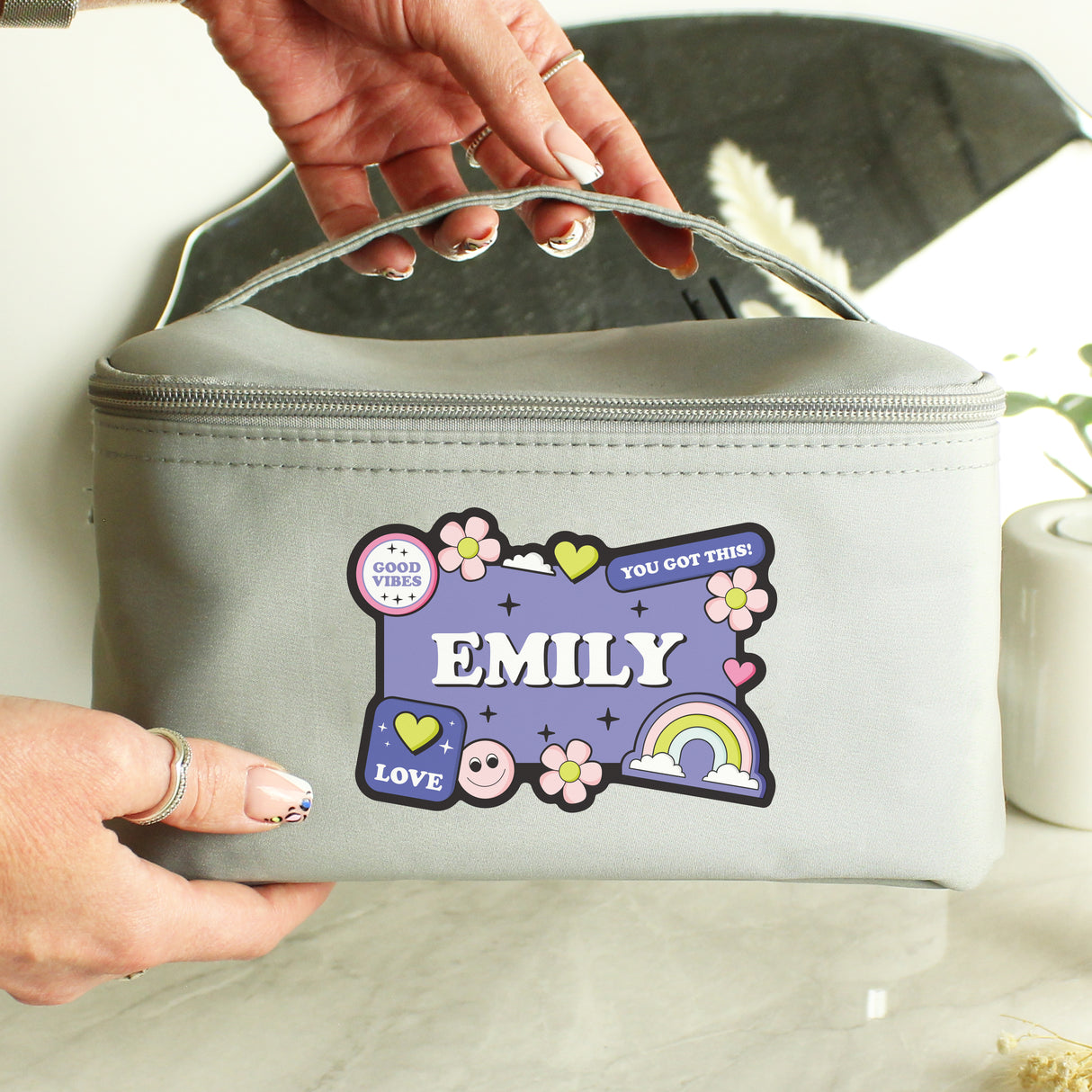 Personalised Good Vibes Grey Toiletry Bag - Toiletry & Makeup Bags at Gift Moments