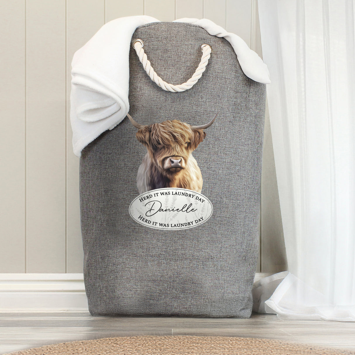 Personalised Highland Cow Laundry Bag - Storage at Gift Moments