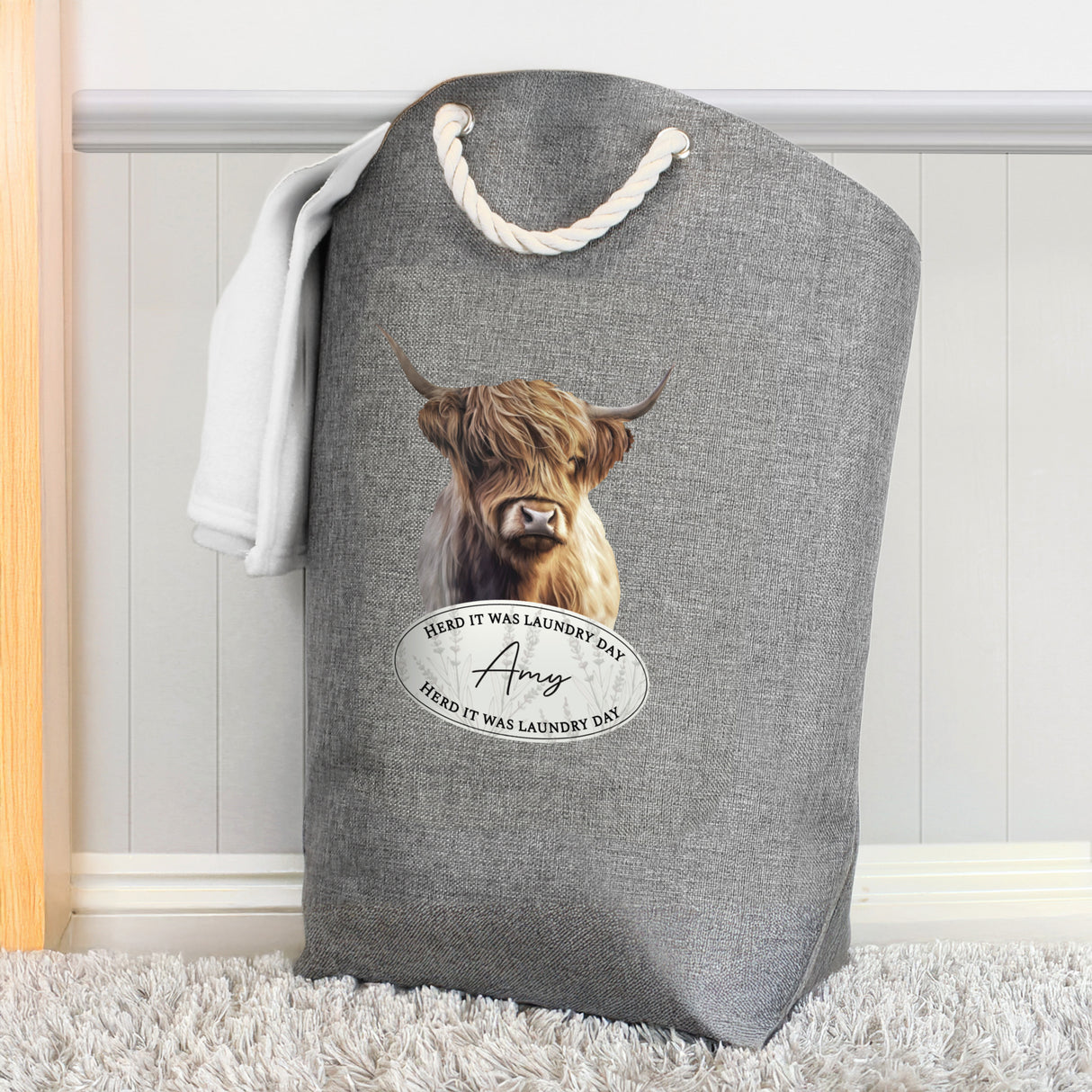 Personalised Highland Cow Laundry Bag - Storage at Gift Moments