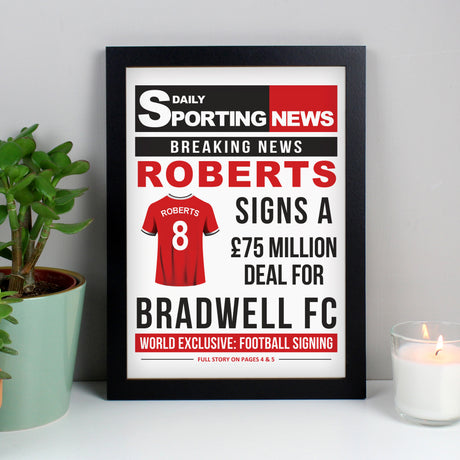 Personalised Football Signing Newspaper A4 Black Framed Print Default Title - Framed Prints at Gift Moments