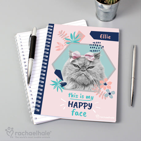 Personalised Rachael Hale 'Happy Face' Cat A5 Notebook - Notebooks at Gift Moments