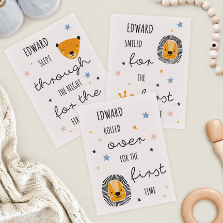 Personalised Animals Baby Milestone Cards: 3 - Keepsakes By Gift Moments