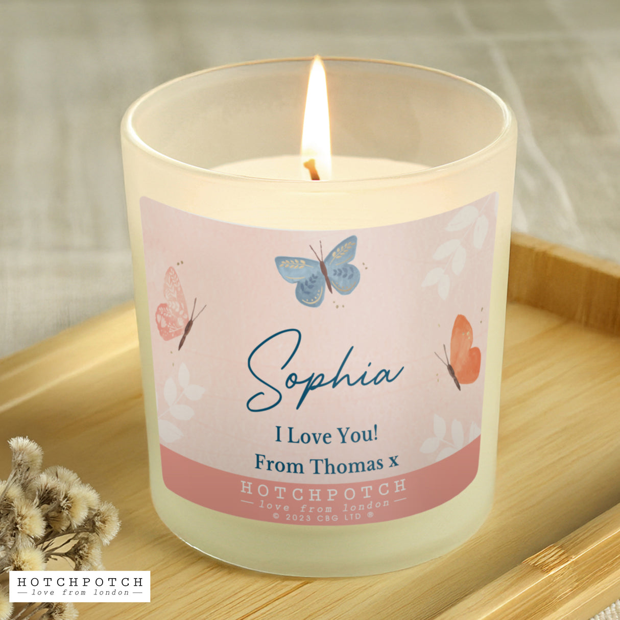 Personalised Hotchpotch Butterfly Scented Candle Jar - Candles at Gift Moments