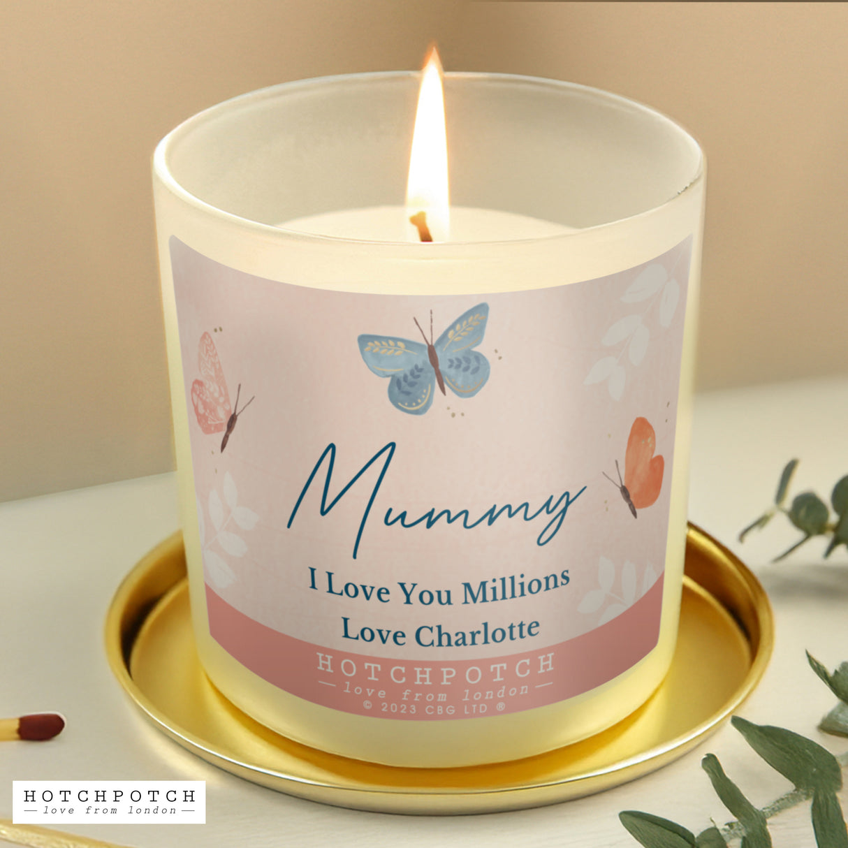 Personalised Hotchpotch Butterfly Scented Candle Jar - Candles at Gift Moments