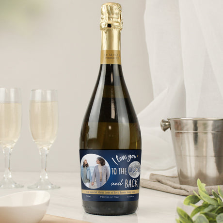 Personalised Moon & Back Photo Upload Prosecco
