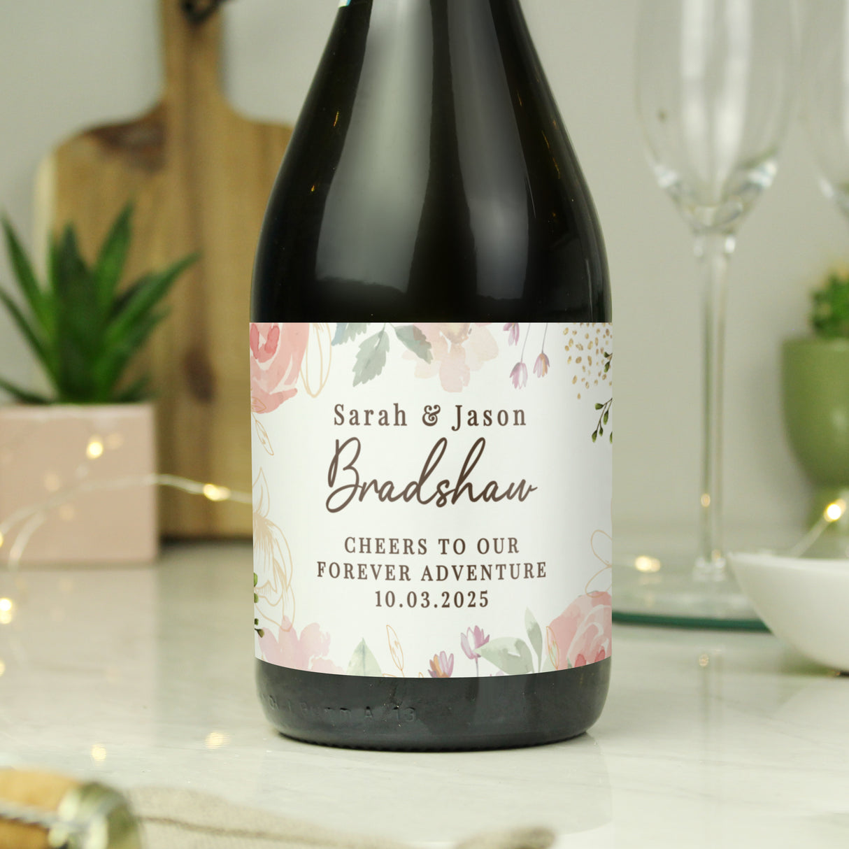 Personalised Floral Watercolour Bottle of Prosecco - Prosecco at Gift Moments