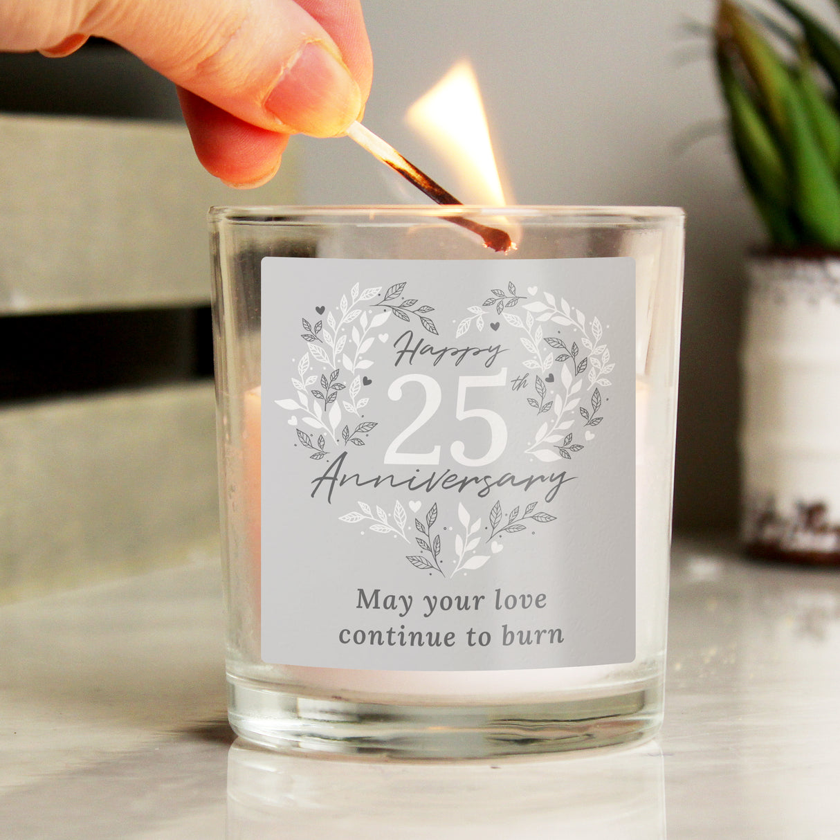 Personalised 25th Silver Wedding Anniversary Candle Jar - Candles at Gift Moments