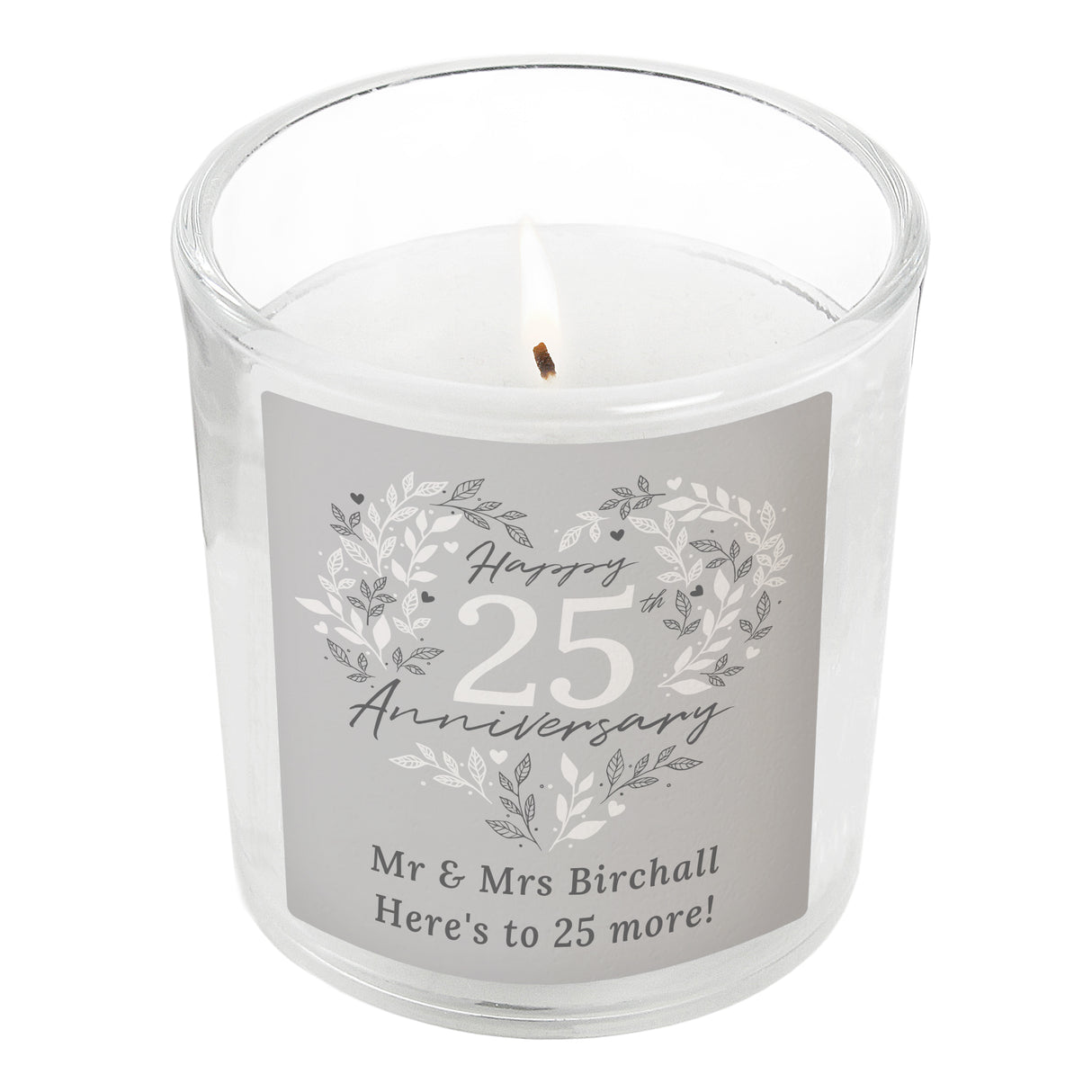 Personalised 25th Silver Wedding Anniversary Candle Jar - Candles at Gift Moments