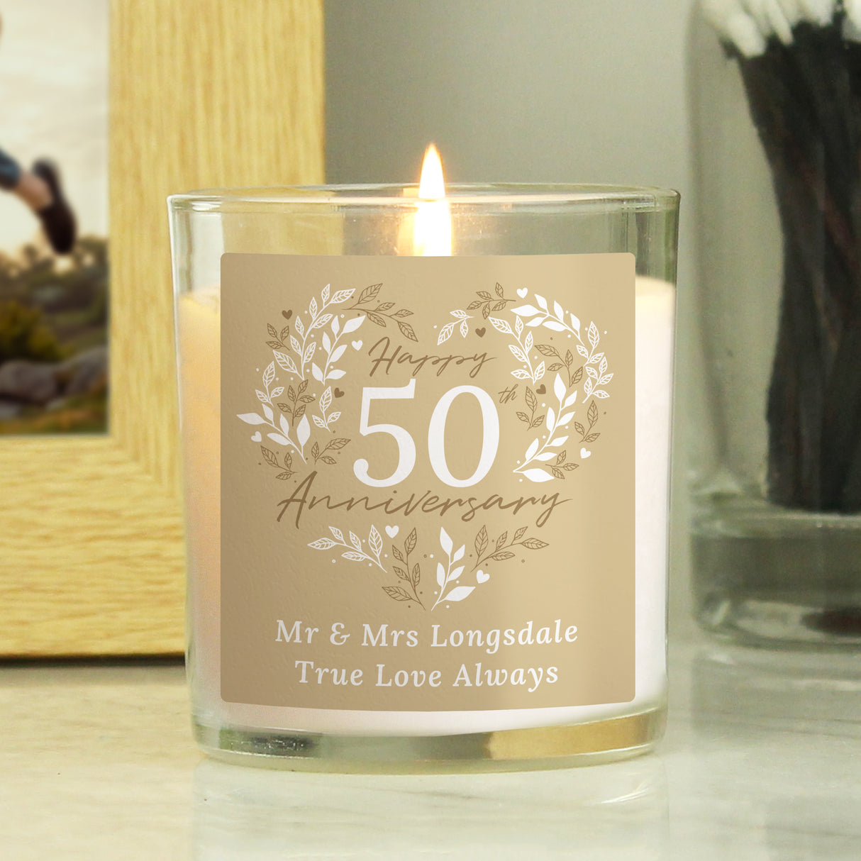 Personalised 50th Golden Wedding Anniversary Candle Jar - Candles at Gift Moments