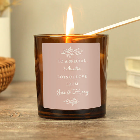 Personalised Pink Label Amber Glass Candle - Candles at Gift Moments