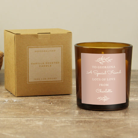 Personalised Pink Label Amber Glass Candle - Candles at Gift Moments