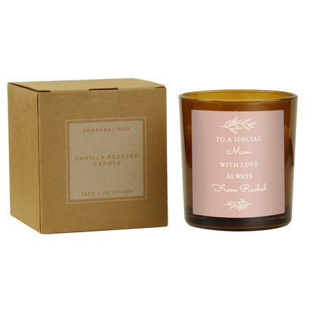 Personalised Pink Label Amber Glass Candle - Candles at Gift Moments