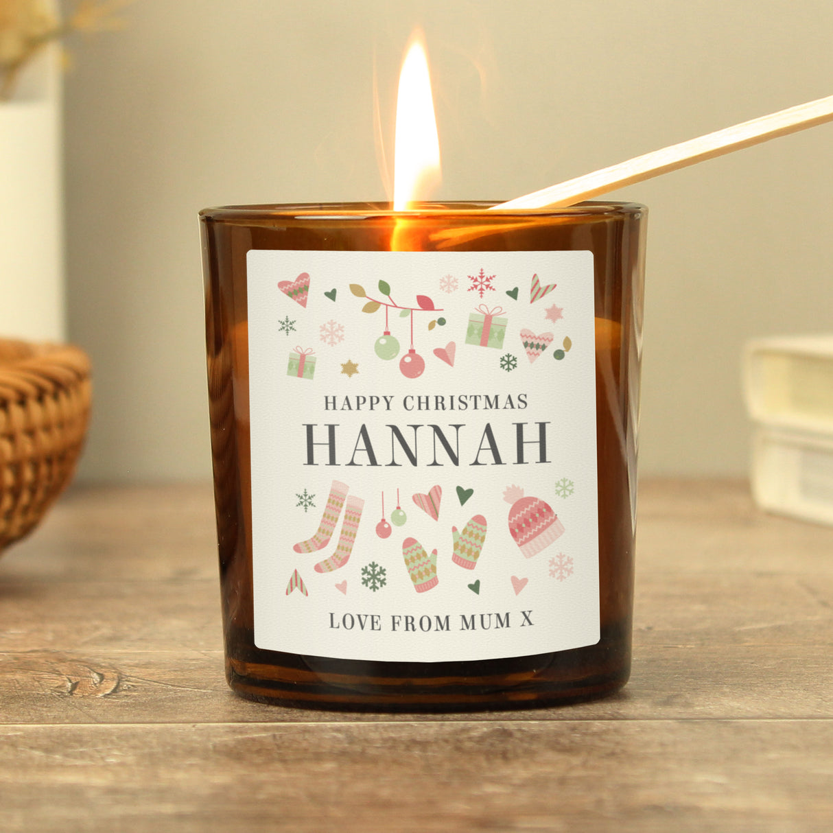 Personalised Christmas Amber Glass Candle - Candles at Gift Moments