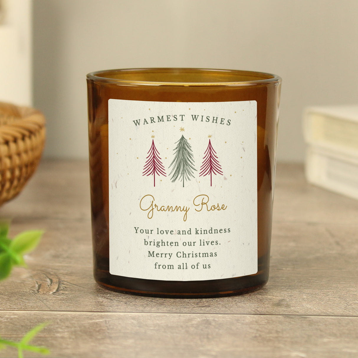 Personalised Christmas Tree Amber Glass Candle - Candles at Gift Moments